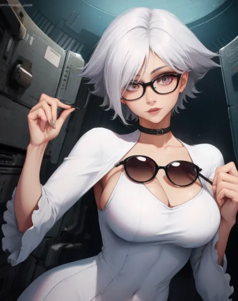 White hair、eye glasses、woman