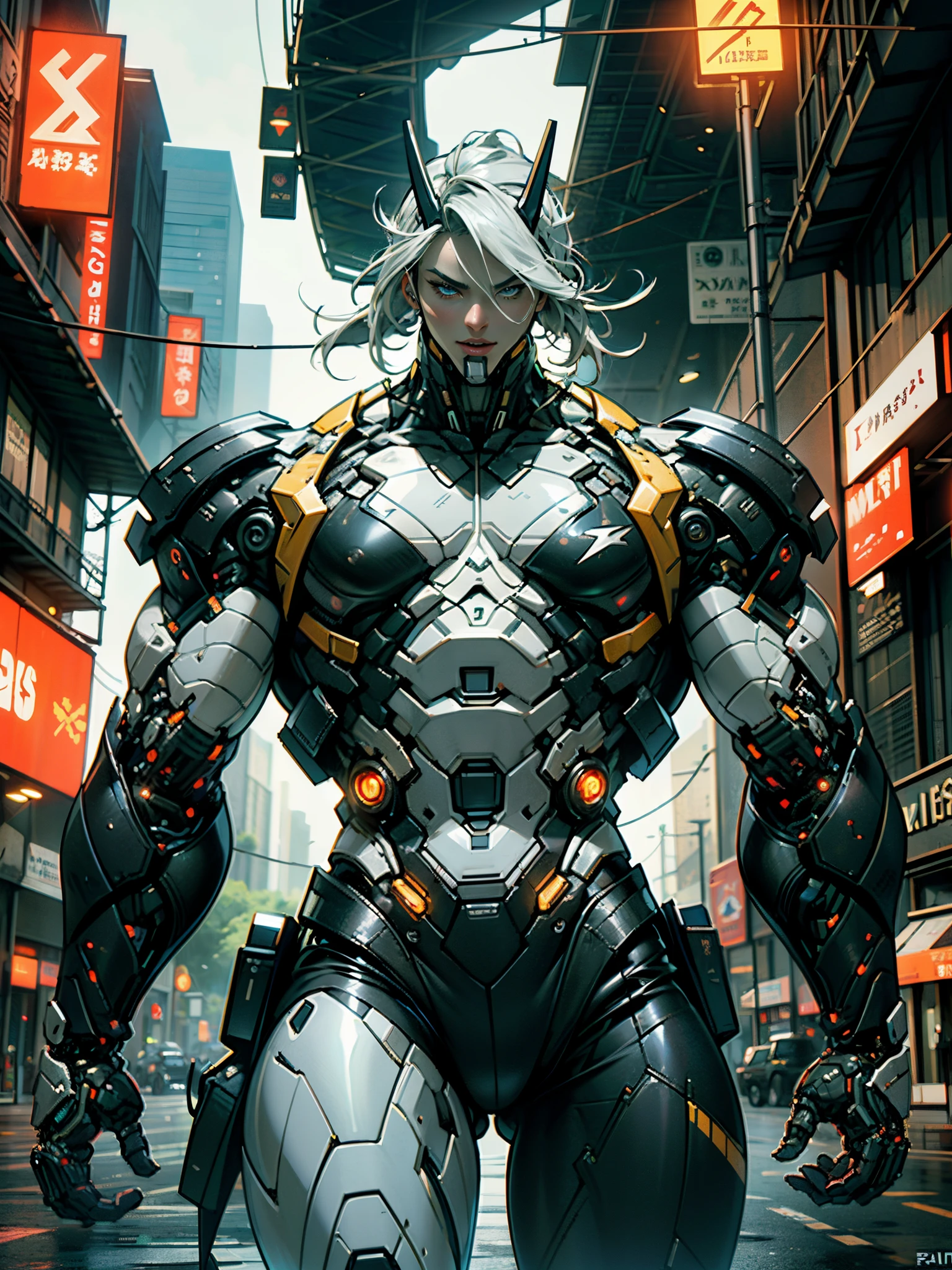 (1girl:1.5), Cinematic, hyper-detailed, and insanely detailed, this artwork captures the essence of a hairless muscular female android girl. Beautiful color grading, enhancing the overall cinematic feel. Unreal Engine brings her anatomic cybernetic muscle suit to life, appearing even more mesmerizing. With the use of depth of field (DOF), every detail is focused and accentuated, drawing attention to her eyes and the intricate design of the anatomic cybernetic muscle suit . The image resolution is at its peak, utilizing super-resolution technology to ensure every pixel is perfect. Cinematic lighting enhances her aura, while anti-aliasing techniques like FXAA and TXAA keep the edges smooth and clean. Adding realism to the anatomic cybernetic muscle suit, RTX technology enables ray tracing. Additionally, SSAO (Screen Space Ambient Occlusion) gives depth and realism to the scene, the girl's anatomic cybernetic muscle suit become even more convincing. In the post-processing and post-production stages, tone mapping enhances the colors, creating a captivating visual experience. The integration of CGI (Computer-Generated Imagery) and VFX (Visual Effect brings out the anatomic cybernetic muscle suit's intricate features in a seamless manner. SFX (Sound Effects) complement the visual artistry, immersing the viewer further into this fantastic world. The level of detail is awe-inspiring, with intricate elements meticulously crafted, the artwork hyper maximalist and hyper-realistic. Volumetric effects add depth and dimension, and the photorealism is unparalleled. The image is rendered in 8K resolution, ensuring super-detailed visuals. The volumetric lightning adds a touch of magic, highlighting her beauty and the aura of her anatomic cybernetic muscle suit in an otherworldly way. High Dynamic Range (HDR) technology makes the colors pop, adding richness to the overall composition. Ultimately, this artwork presents an unreal portrayal of a super muscled cybernetic female android