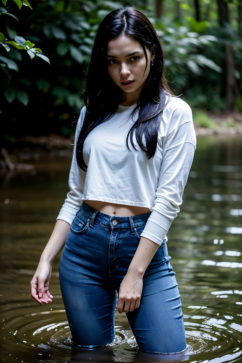 "Polina, Dressed in high-waisted jeans, stood in a dark swamp, Drowning in darkness. Polina had a fetish for the swamp, And now her shameful weakness was revealed. Polina&#39;s face expresses confusion and despair, And she's trying to hide, I can&#39;I can&#39;I can&#39;t get out of the mud."