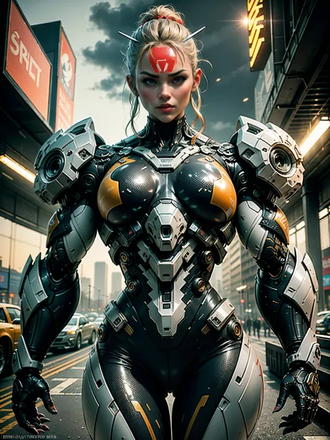 (1girl:1.5), Cinematic, hyper-detailed, and insanely detailed, this artwork captures the essence of a hairless muscular female android girl. Beautiful color grading, enhancing the overall cinematic feel. Unreal Engine brings her anatomic cybernetic muscle ...