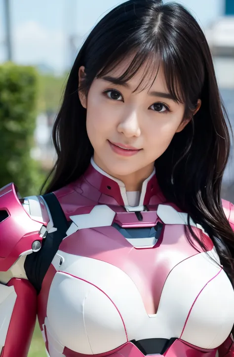 （ultra best quality、in 8K、masuter piece、delicate illustration、full body Esbian）,Wearing a cracked pink and white Iron Man suit、A...