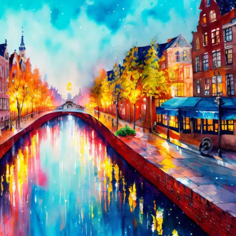 painting of los amsterdam skyline, intricate details, detailed, make a focus point, wtrcolor style, paint dripping, intricate de...