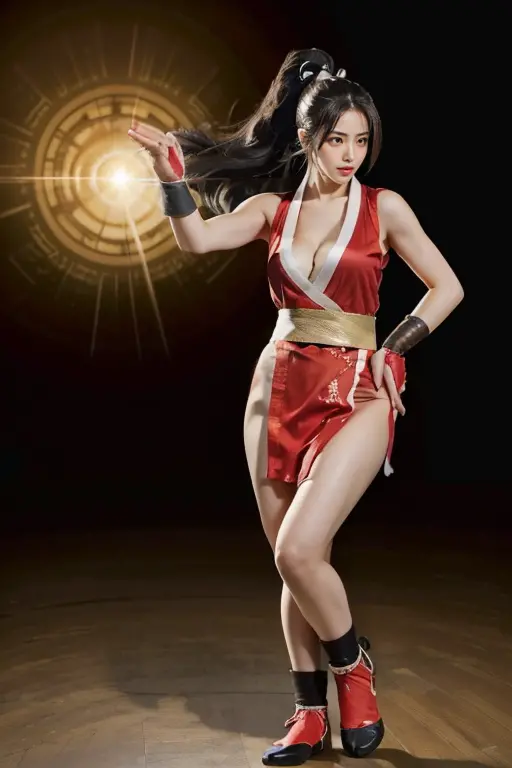 (mai shiranui:1.7), (tabi:2.0), (toe:1.2), (Full body portrait:2.0), Full body, (Realism), (masutepiece:2.0), (Best Quality), (u...