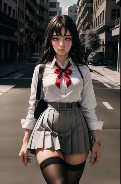 (full figure:1.1), 1 girl as yukino yukinoshita, absurdres, highres, solo, school uniform, big breasts, waist long black hair, (...