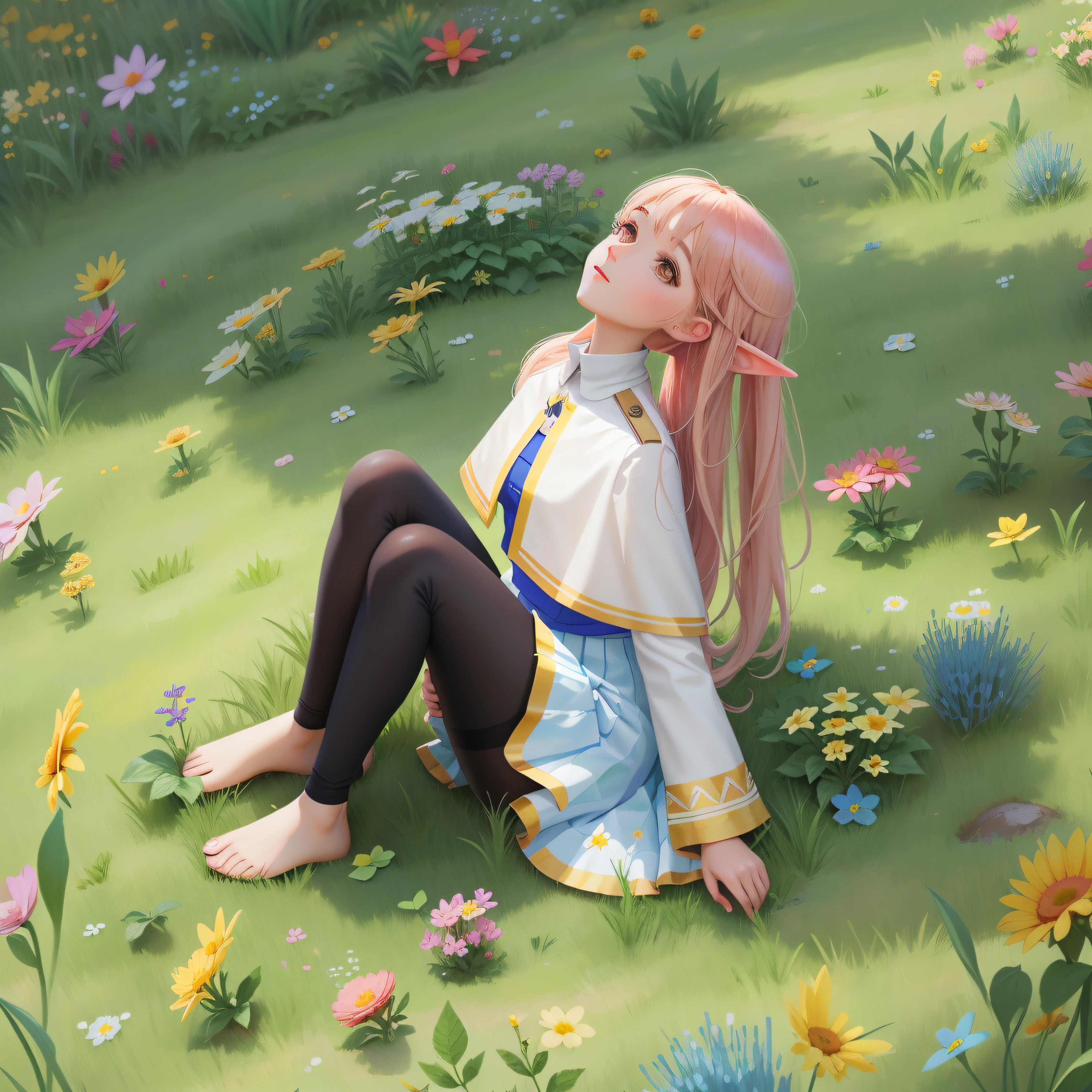 Anime girl sitting on the ground in a field of flowers - SeaArt AI