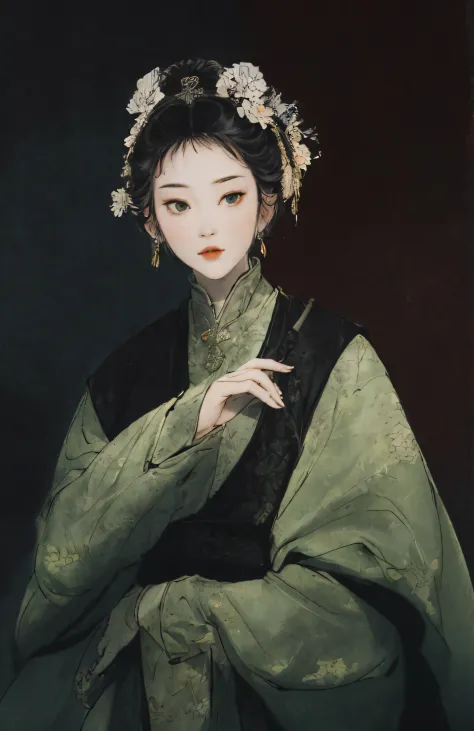 （China - chic Chinese intellectual girl，Anatomical correct，Lu Yunying, who is about twenty-five or sixty-six years old, This is the emperor&#39;s personal female officer.，Wear a scarf：1.2，Oriental elements），（Color card description：1.4），（China - Fashion ill...