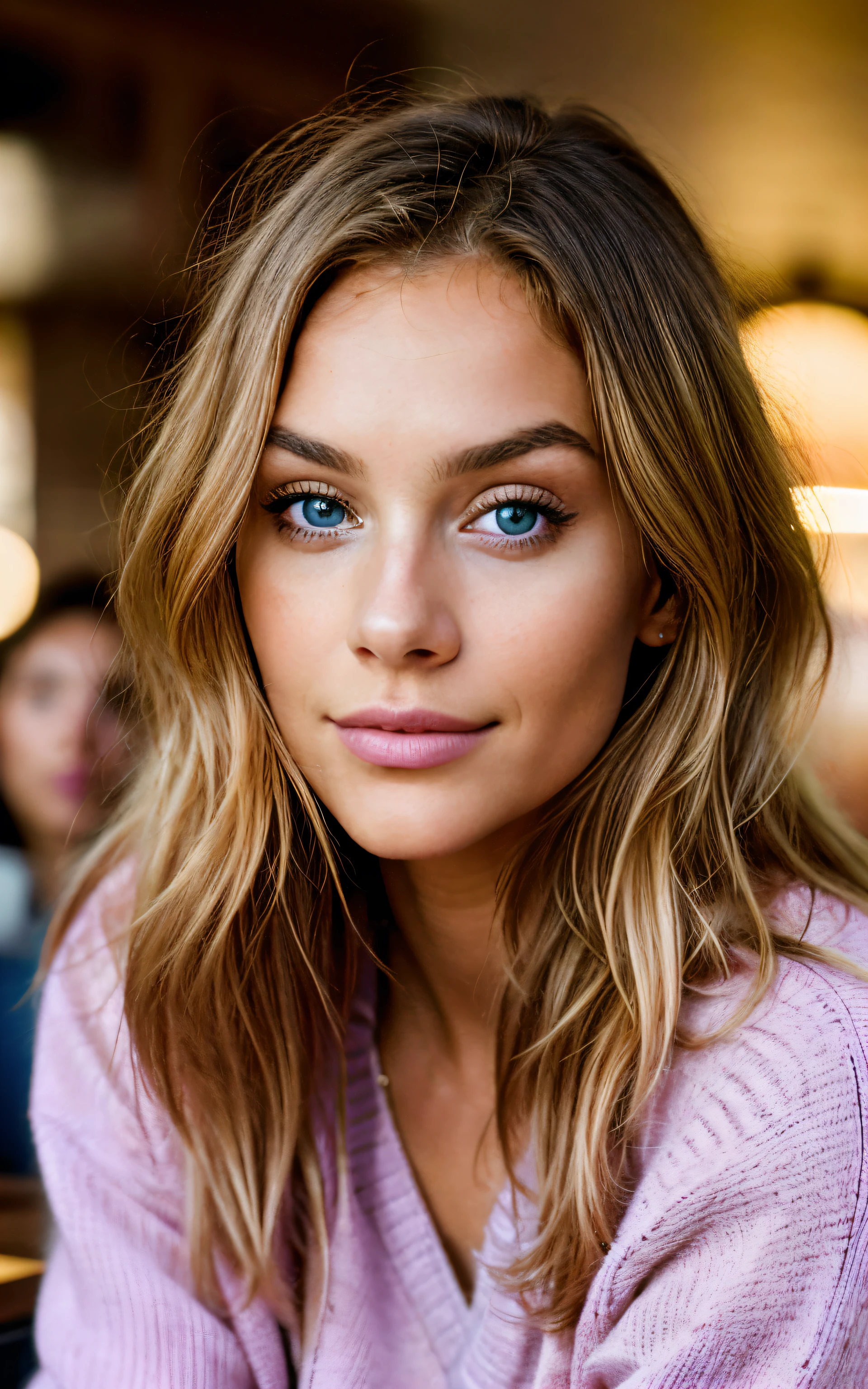 A close up of a woman with long hair and blue eyes - SeaArt AI