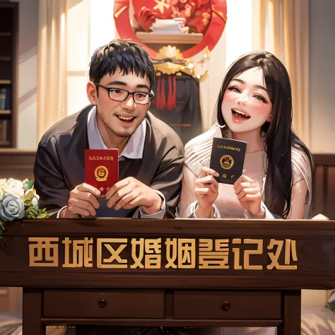 They pose with passports and Chinese flags, celebrating an illegal marriage, Happy couple, ruan jia and fenghua zhong, Husband a...