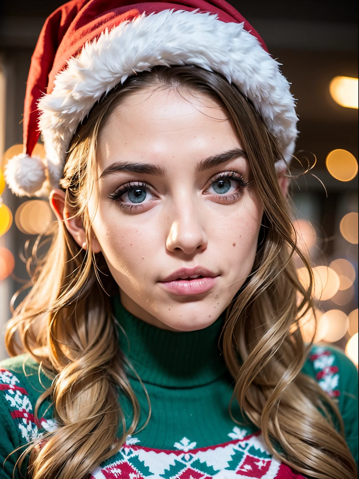 Arafed woman wearing a santa hat and green sweater - SeaArt AI