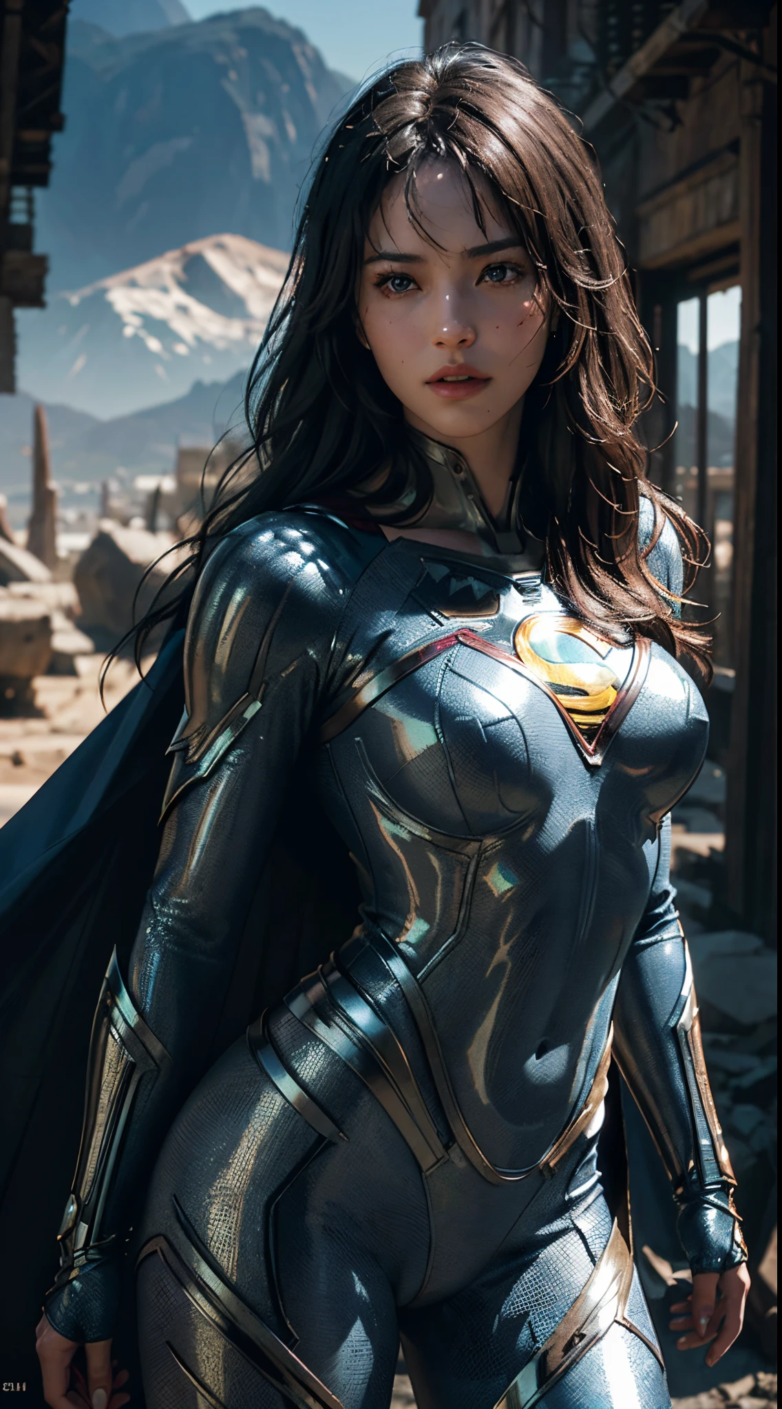 Superman from Man of Steel stands imposingly in an abandoned, haunted lost city.. Moonlight highlights your muscles and scars. The scenery is lush and mysterious, with dark city and surroundings. The camera details everything, warrior woman, in front of him.(Shiny and detailed skin:1.3), ((camel toe)), (Huge-breasts), (sexy clothes), ((sexypose, sexually dressed)), 8K, (skin texture:1.1), (Sweaty Body 1.1), (Skin Shine 1.1), (highly detail face:1.1), High detail of the body, very detailed clothes), (Realistic Ultra High Definition, 8K, extra high resolution, Film grain, Cinematic lighting, rim lighting, photo by Arnie Freytag