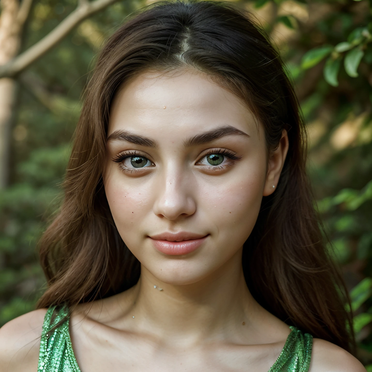 Arafed woman with long brown hair and green dress posing for a picture -  SeaArt AI