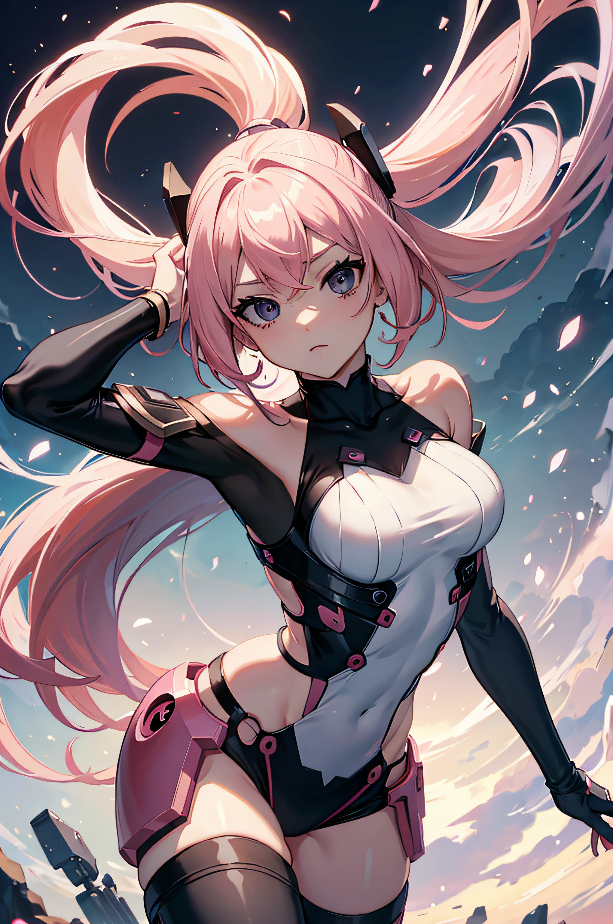 Anime Girl, Mercenary, pink hairs, big black eyes, 4k, ultra high quality, masterpiece, perfect body, Small brests, beautiful face, best quality