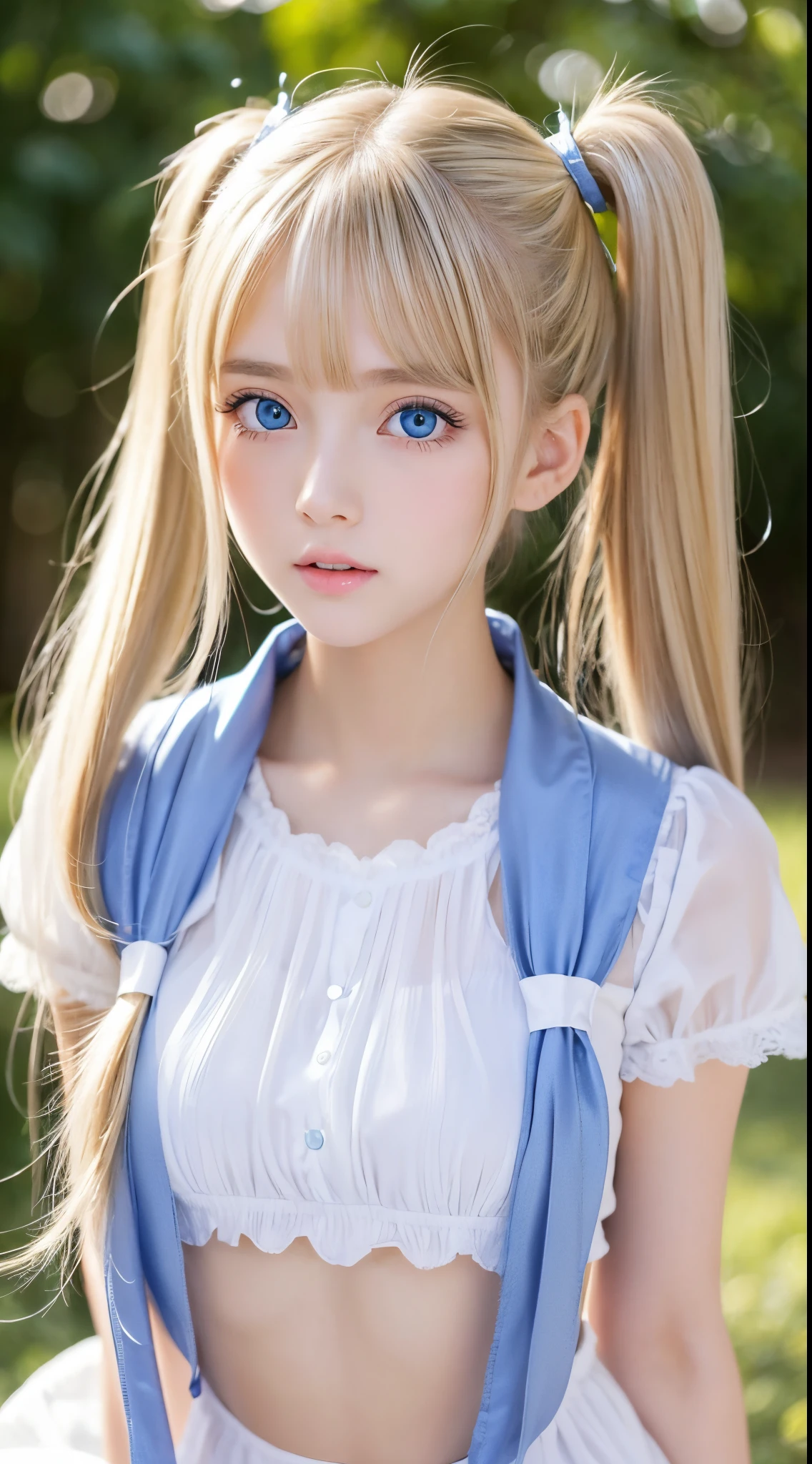 Twintails are sexy, so her face.., extemely cute and beautiful、shiny very beautiful skin、Beautiful disheveled bangs、Very beautiful and cute sexy bright sky blue eyes、very big eyes beautiful very long shiny silky blonde hair、18 years old petite, an extremely beautiful and cute girl、Gloss Face、Teak Gloss、White beautiful skin、