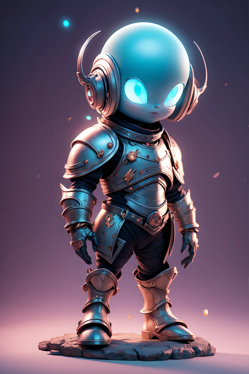 cute Alien in medieval armor, sci-fi, cinematic lighting, creative, unique, award winning, pastel tetradic colors