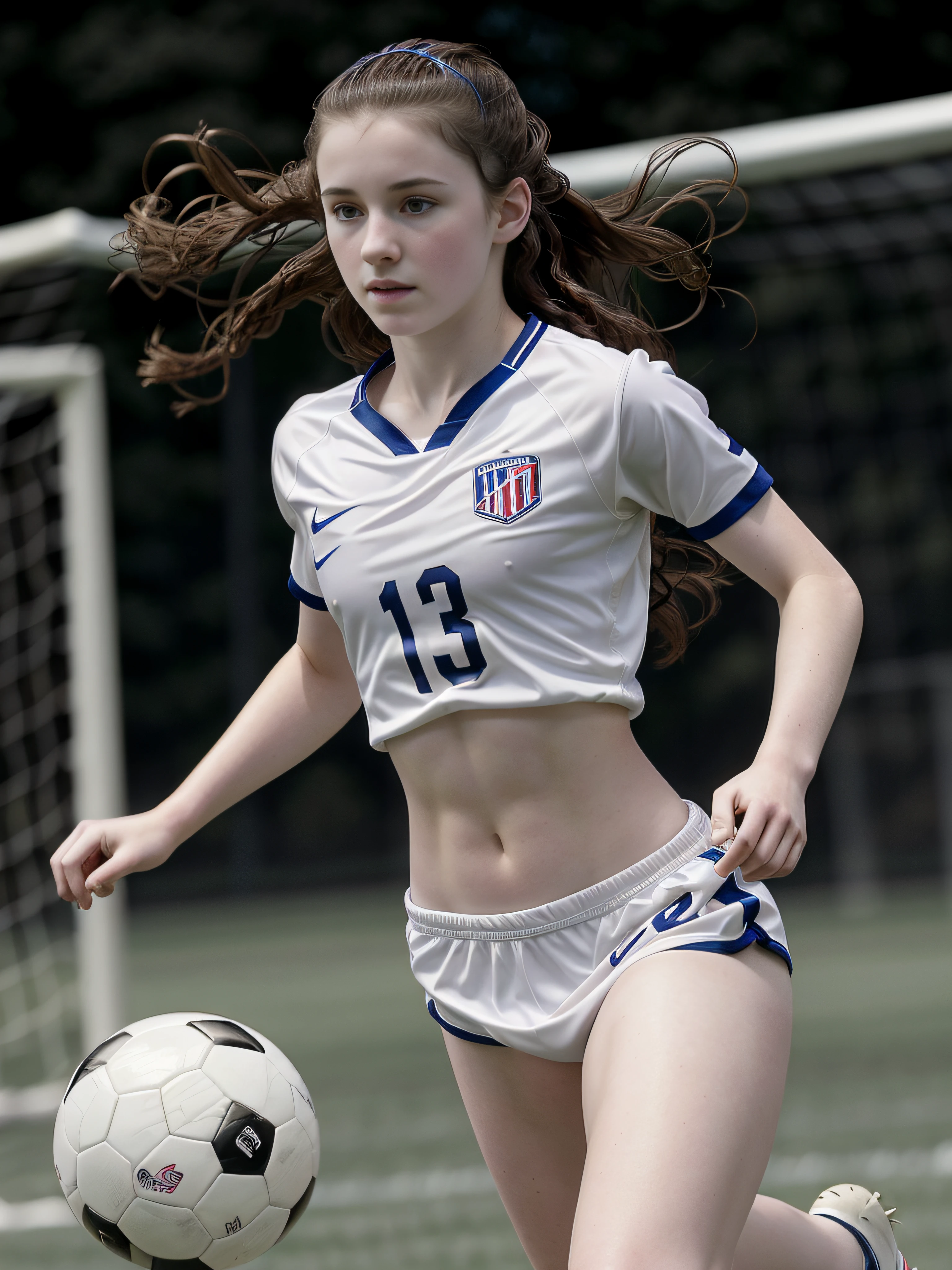 Arafed female soccer player running after a soccer ball - SeaArt AI