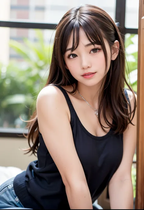 top-quality、​masterpiece)、White background、blurry backround、1girl、a beauty  girl、small tits、Shyness、red blush、超A high resolution、Beautie、cute little、solo、A  Japanese Lady。15yo student、hi-school girl、a smile。Beautiful young woman  model