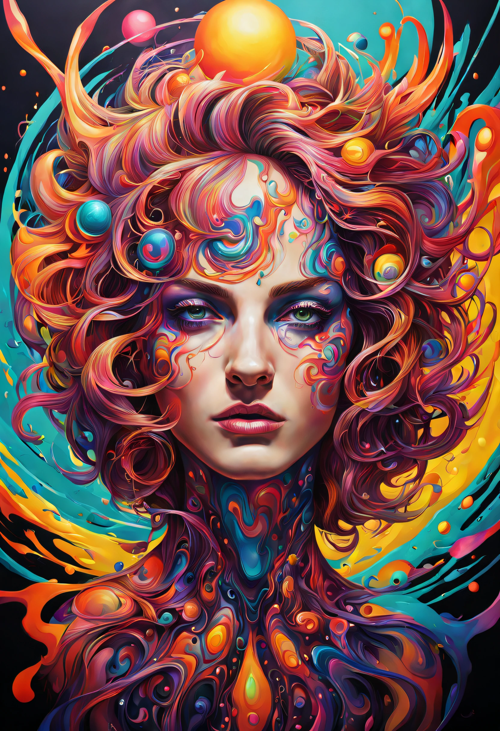 A realistic, psychedelic work full of flashy and brilliant color. It's textured and twisted