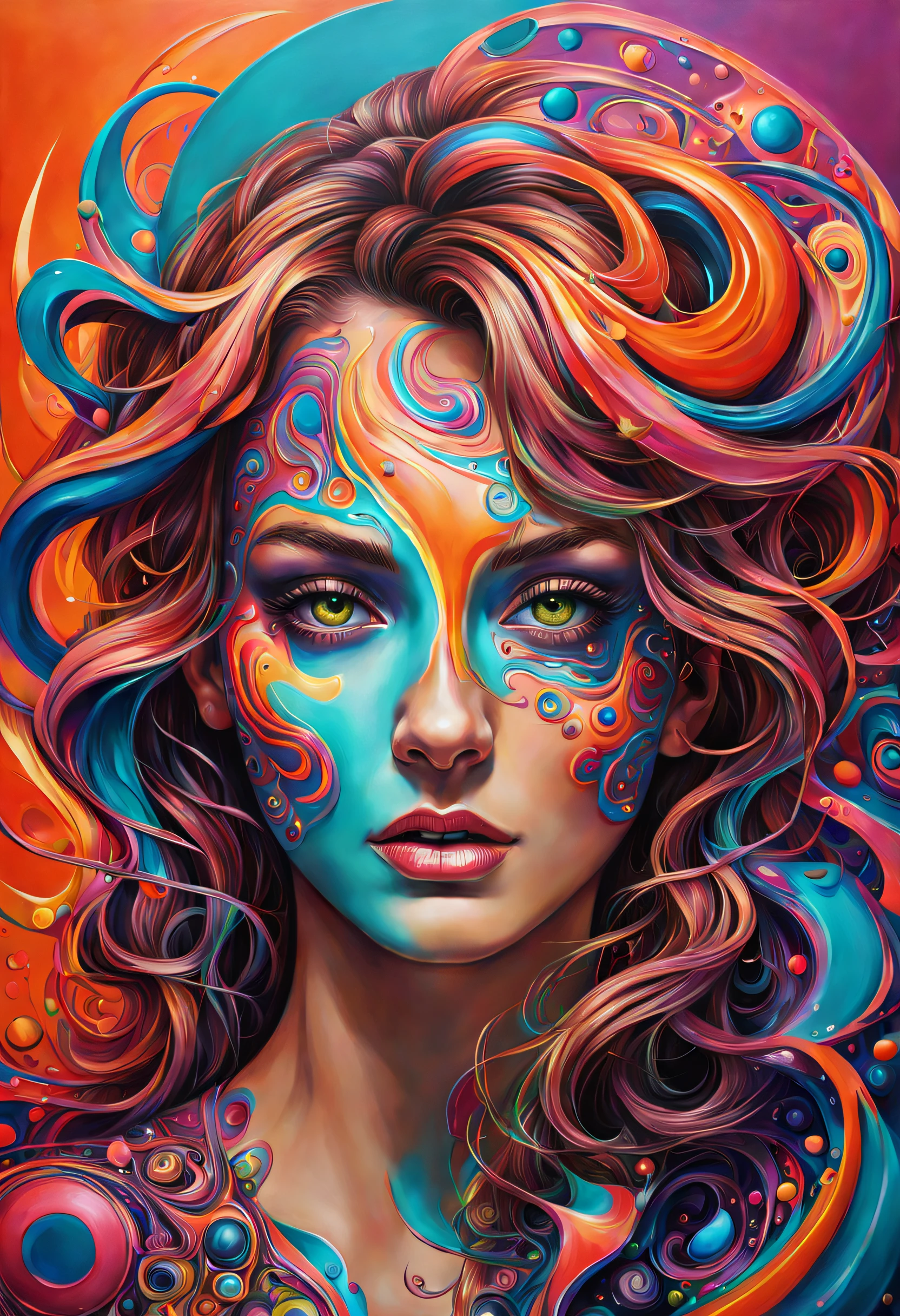 A realistic, psychedelic work full of flashy and brilliant color. It's textured and twisted