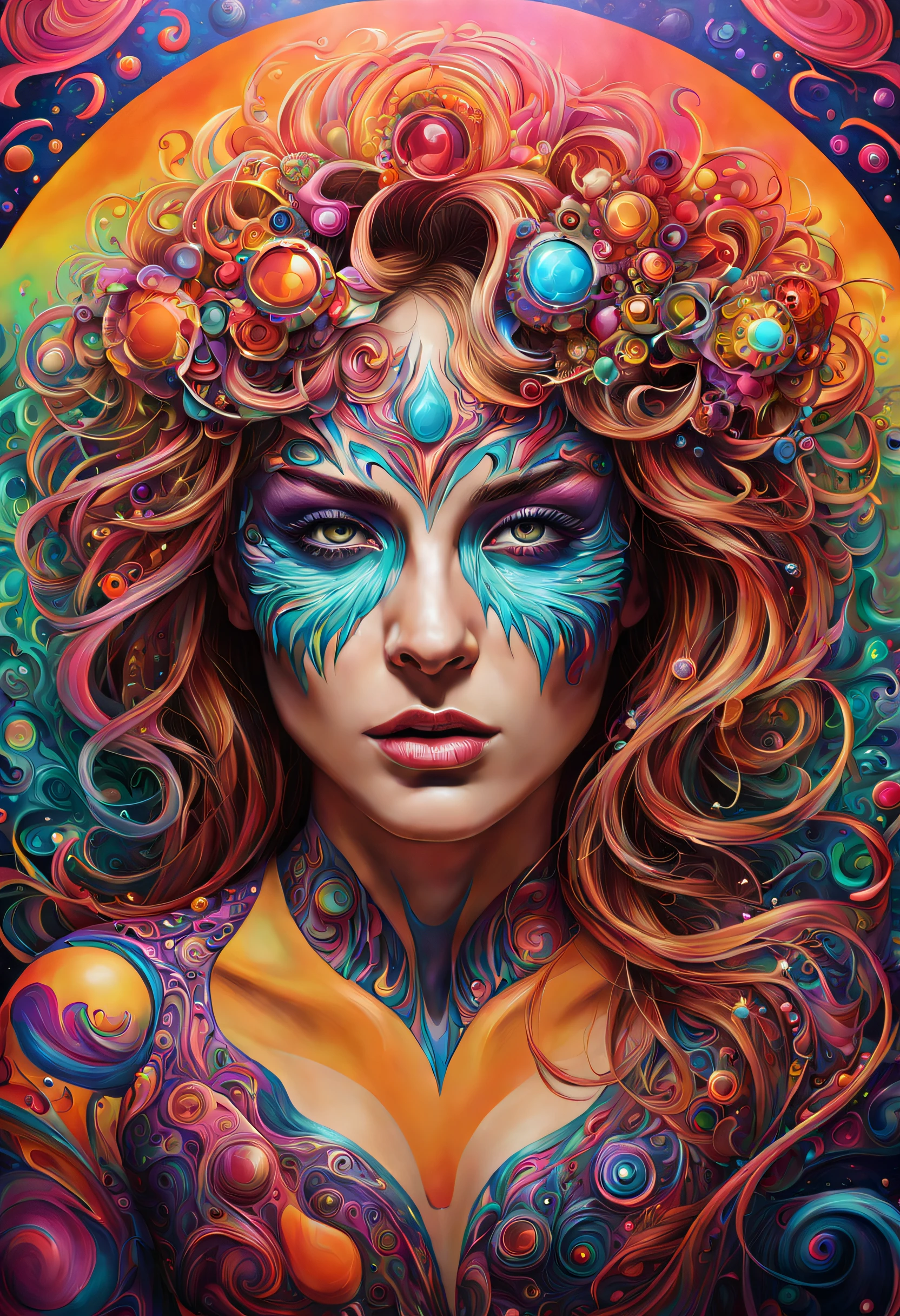 A realy realistic and psychedelic work full of flashy and brilliant color. It's textured and twisted