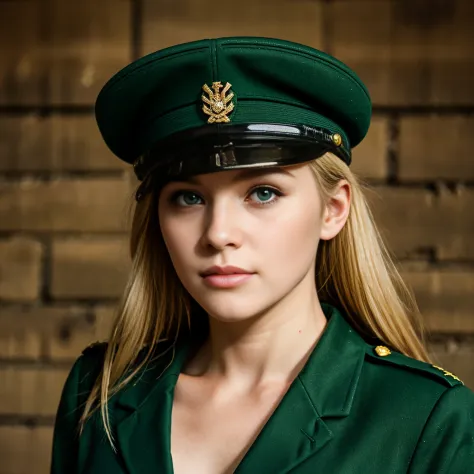 Marie , Blonde Hair , Green Eyes , BC Freedom Military uniform, hat ,