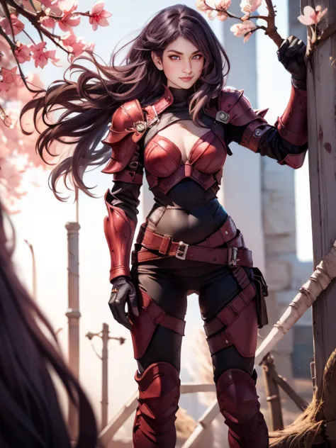 The most beautiful and sexy ninja warrior princess, brown hair, pink eyes, wearing highly detailed white battle armor, tons of t...