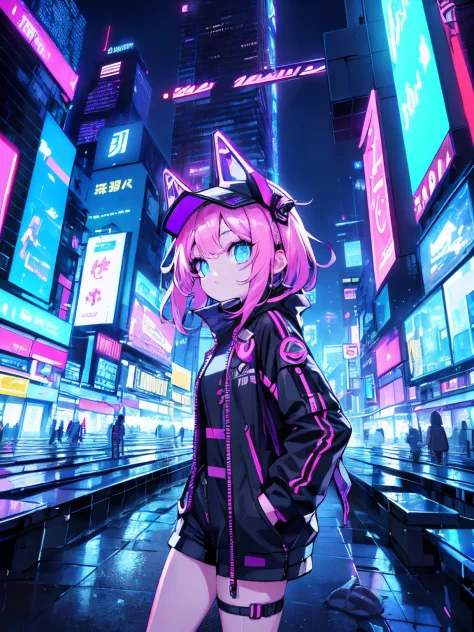 (top-quality)、((​masterpiece)、Cyberpunk city of the future 、Electronic visor attached to the face of a 12-year-old girl is looki...