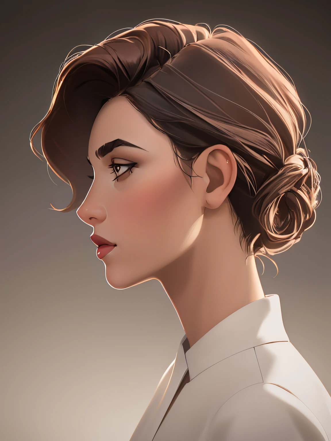 (best quality, highres, realistic:1.37), (portrait:1.1), (studio lighting), orthogonal profile picture, straight profile picture, detailed facial features, symmetric face, flawless skin, well-defined jawline, deep-set eyes, sharp eyebrows, luscious lips, natural-looking makeup, minimalistic background, soft color palette, balanced lighting,foto de perfil ortogonal, profile photo without tilt