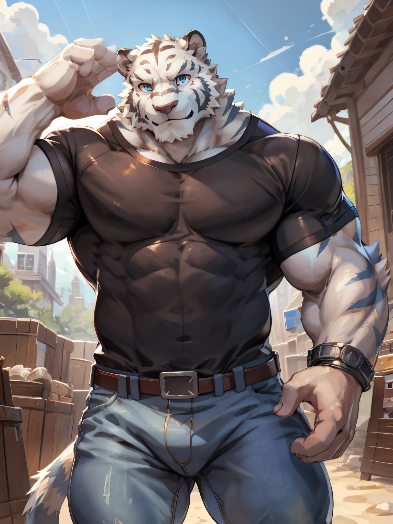 A close up of a man with a tiger mask on - SeaArt AI