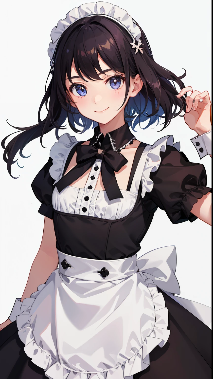 Empregada de anime com cabelo preto e vestido branco e laço preto - SeaArt  AI