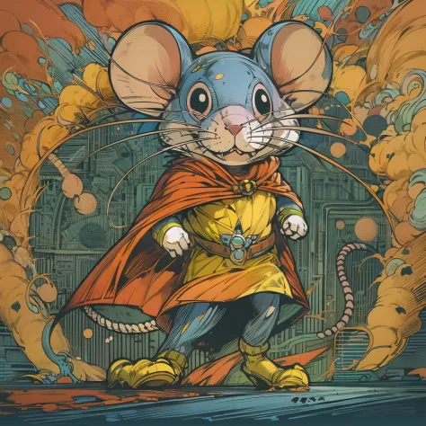 (a mouse,wearing,hero caped,logo-style),vibrant colors,playful,illustration