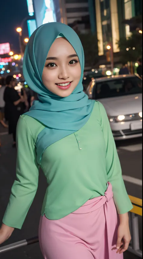 Cute malay girl in hijab wearing bright green baju kurung with seducing ...