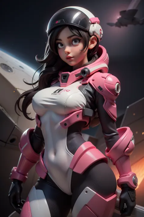 A cute 15-year-old girl wears a sexy pink suit with helmet,(flotando en un fondo espacial:1.2):1.5,Obra maestra, La mejor calida...