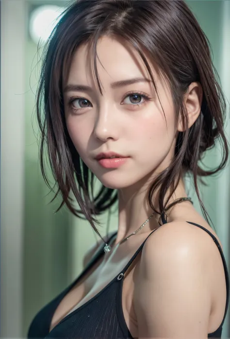 (8K, Photorealistic, Raw photo, of the highest quality: 1.3), (1girl in), Super beautiful, (Realistic face), (boyish, Silver Color Berry Shorthair), Beautiful , Glare that captivates the viewer, Beautiful expression, Beautiful breasts, (Realistic skin), Be...