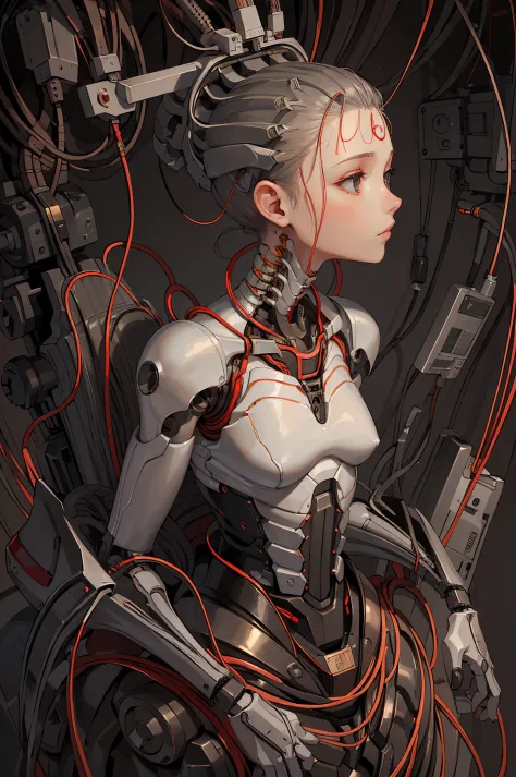 (((tmasterpiece))), (((Best quality at best))), ((ultra - detailed)), (Highly detailed CG illustration), ((Extremely Delicately Beautiful)),(Cute and delicate face),电影灯光,((1 mechanical girl)),Alone,Full body lesbian,(Machine joint:1.4),((Mechanical limb bl...