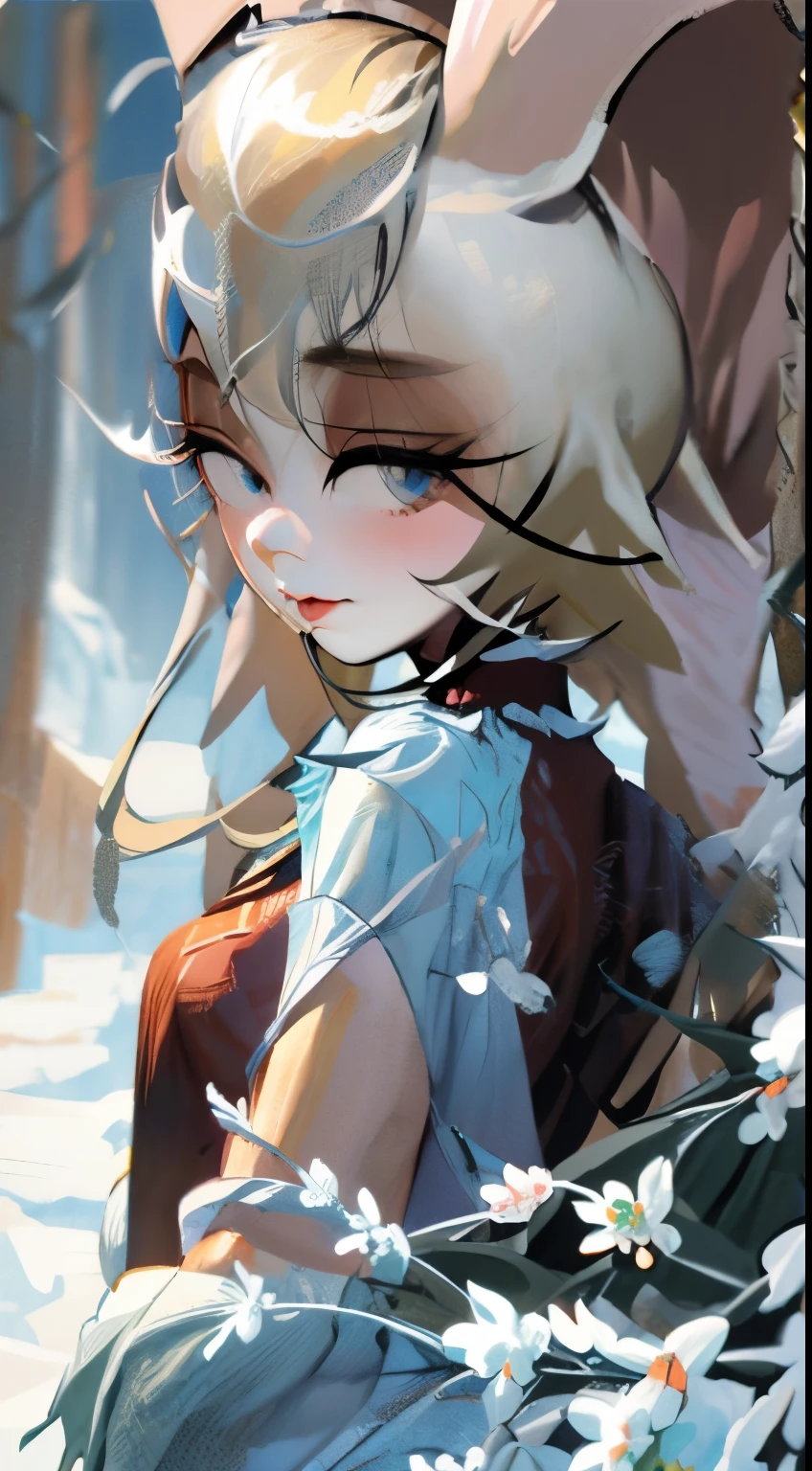 Anime girl with long hair and blue eyes sitting in the snow - SeaArt AI