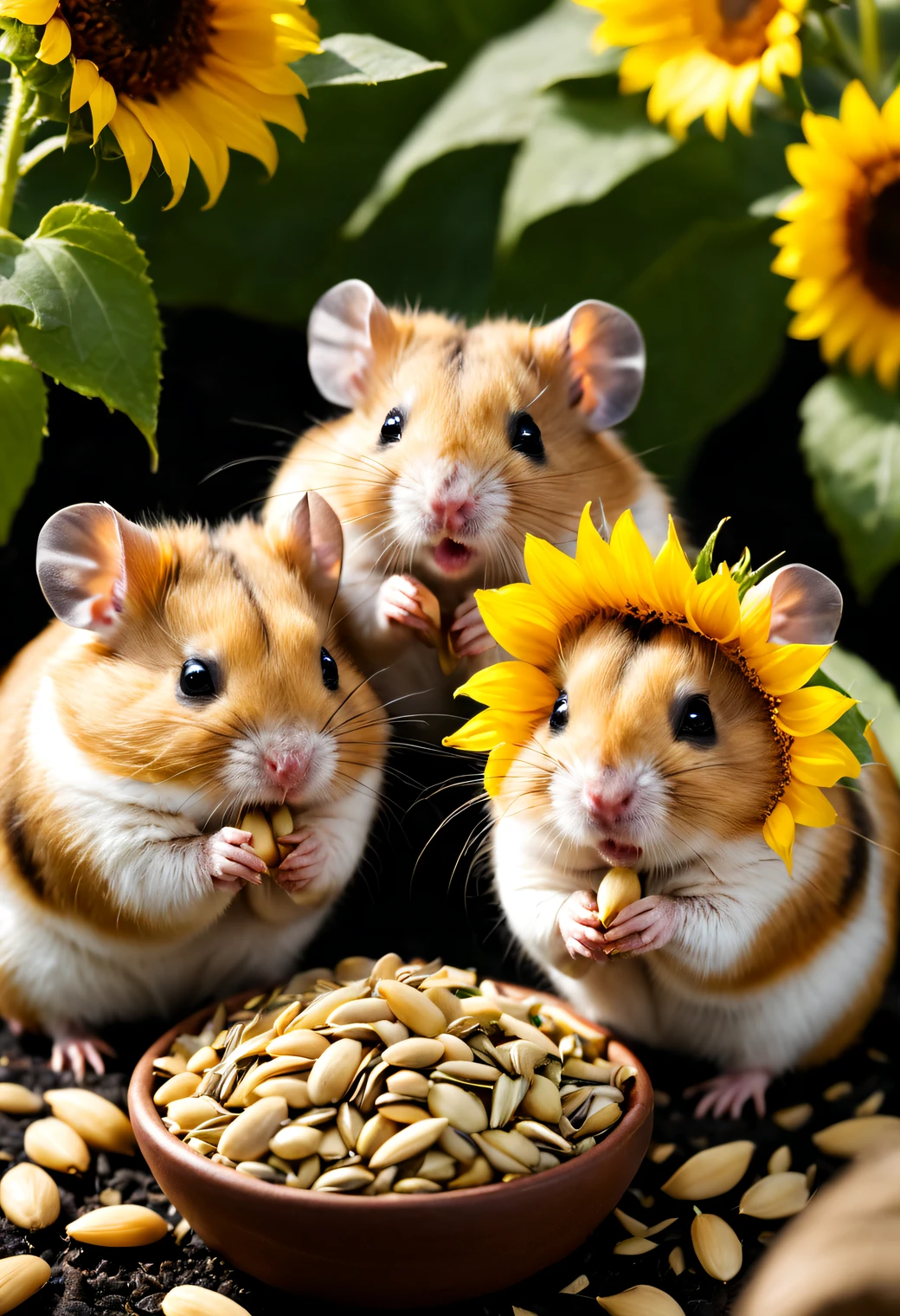 Cute hamster eating sunflower seeds
