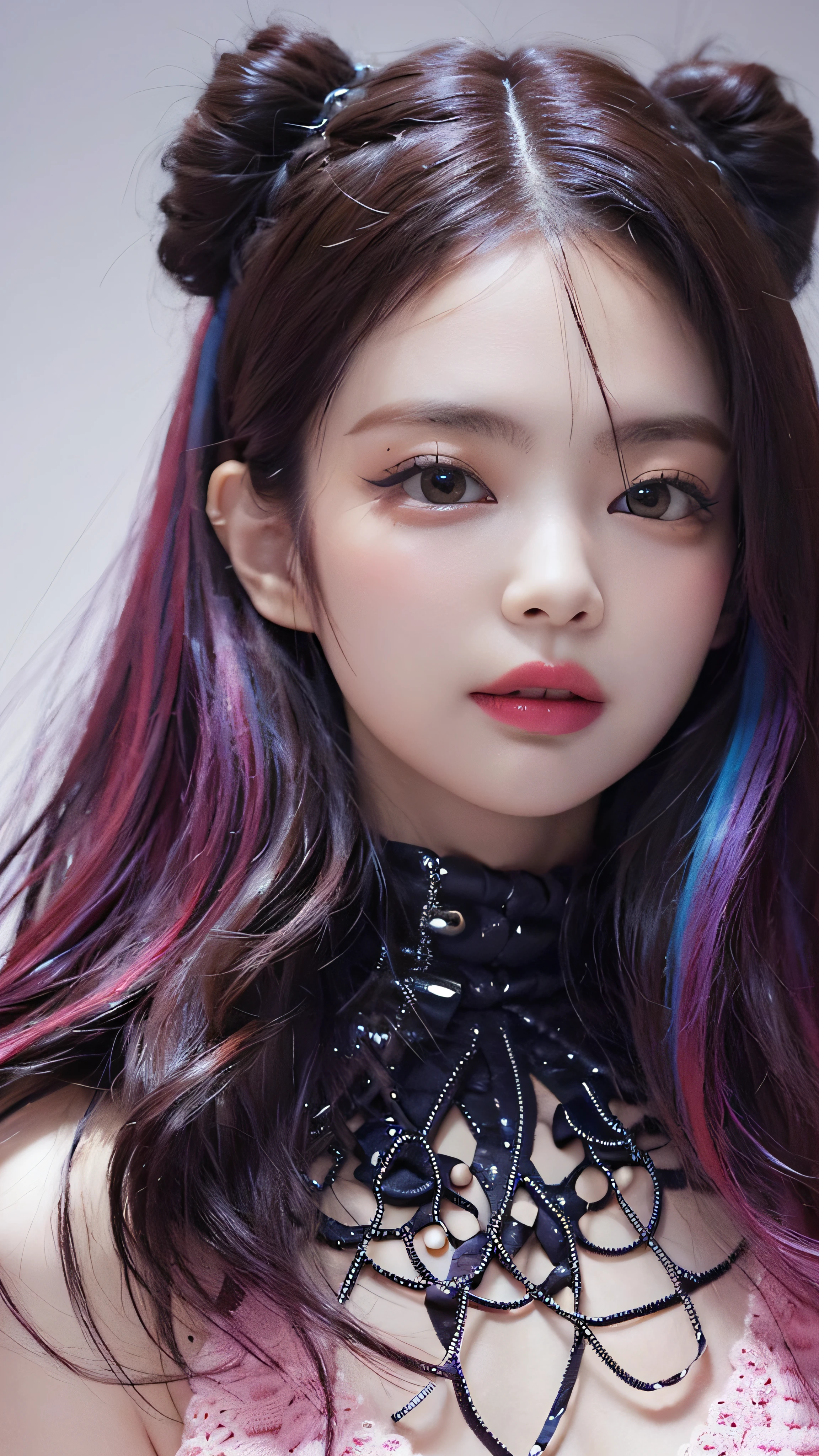 (Masterpiece, Best Quality, High Resolution), White Background, ((Paint Splash, Color Splash, Splash of Ink, Color Splash)), Sweet Chinese Girl, Rainbow Hair, Pink Lips, Front, Upper Body, Jennie Kim,