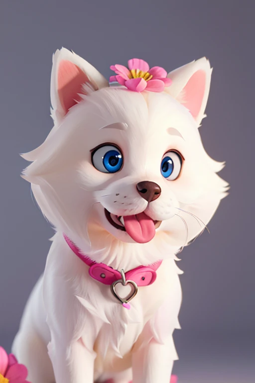 (a cute dog),(medium:illustration),(adorable,pet,animal),(best quality,highres,ultra-detailed),(realistic,photorealistic),(colorful,vibrant),(soft lighting),(sleek suit),(flower in mouth),(well-groomed fur),(expressive eyes),(playful expression),(charming pose),(clean background)