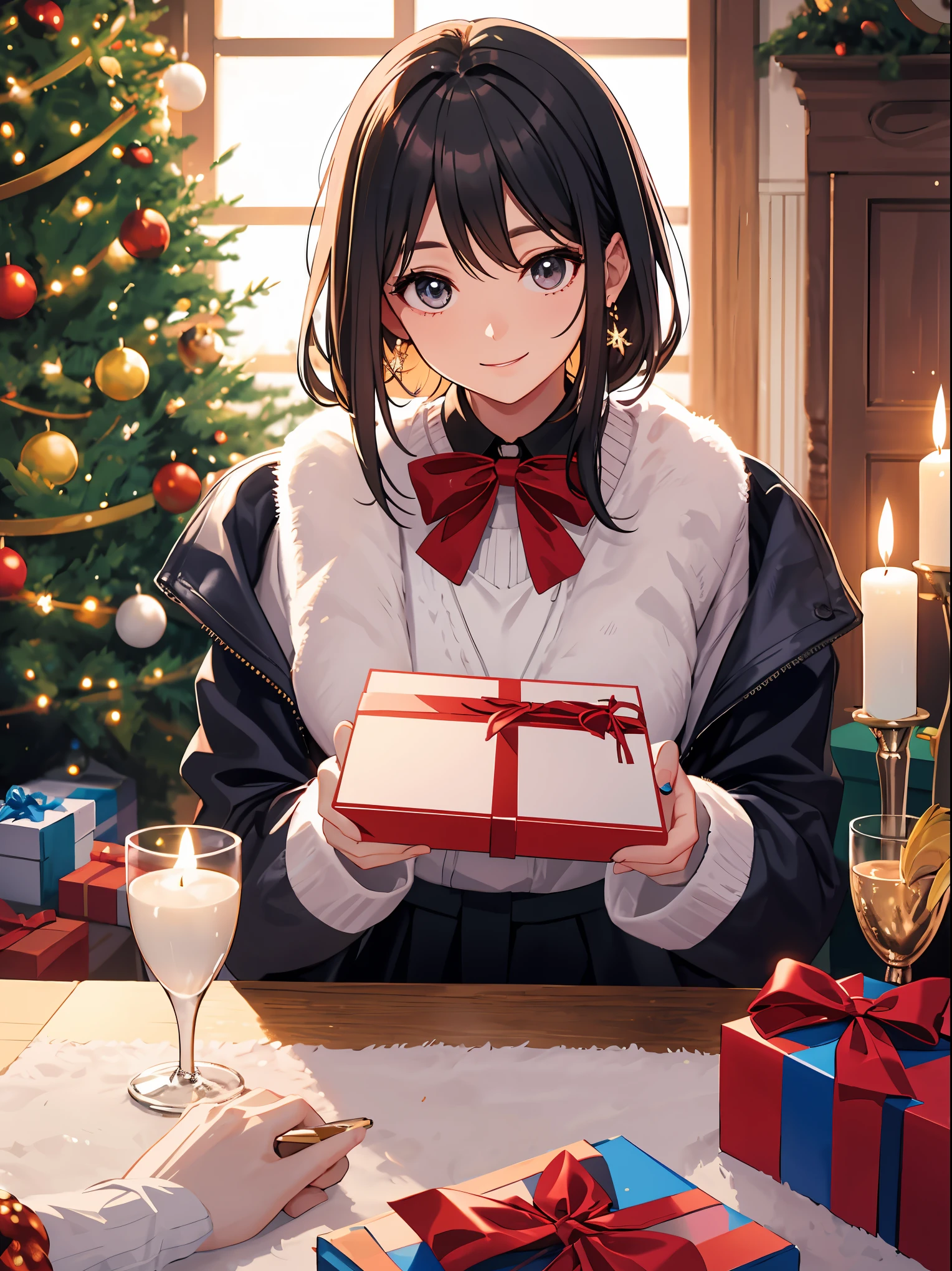 (best quality,4k,8k,highres,masterpiece:1.2),ultra-detailed,realistic,gifts,table,Christmas tree,decorations,wrapping ,bows,ribbon,presents,holiday spirit,vibrant colors,warm lighting,cozy atmosphere,toys,cards,candles,snowflakes,joyful,celebration,exquisite details,exciting surprises,shiny ornaments,sparkling tinsel,beautifully wrapped,excited children,anticipation,festive mood,magical ambiance,delightful moment,wonderful memories,family gathering,cheerful faces,Christmas magic,extravagant,abundance of presents,HDR,UHD,studio lighting,ultra-fine painting,sharp focus,physically-based rendering,professional,vivid colors,bokeh.