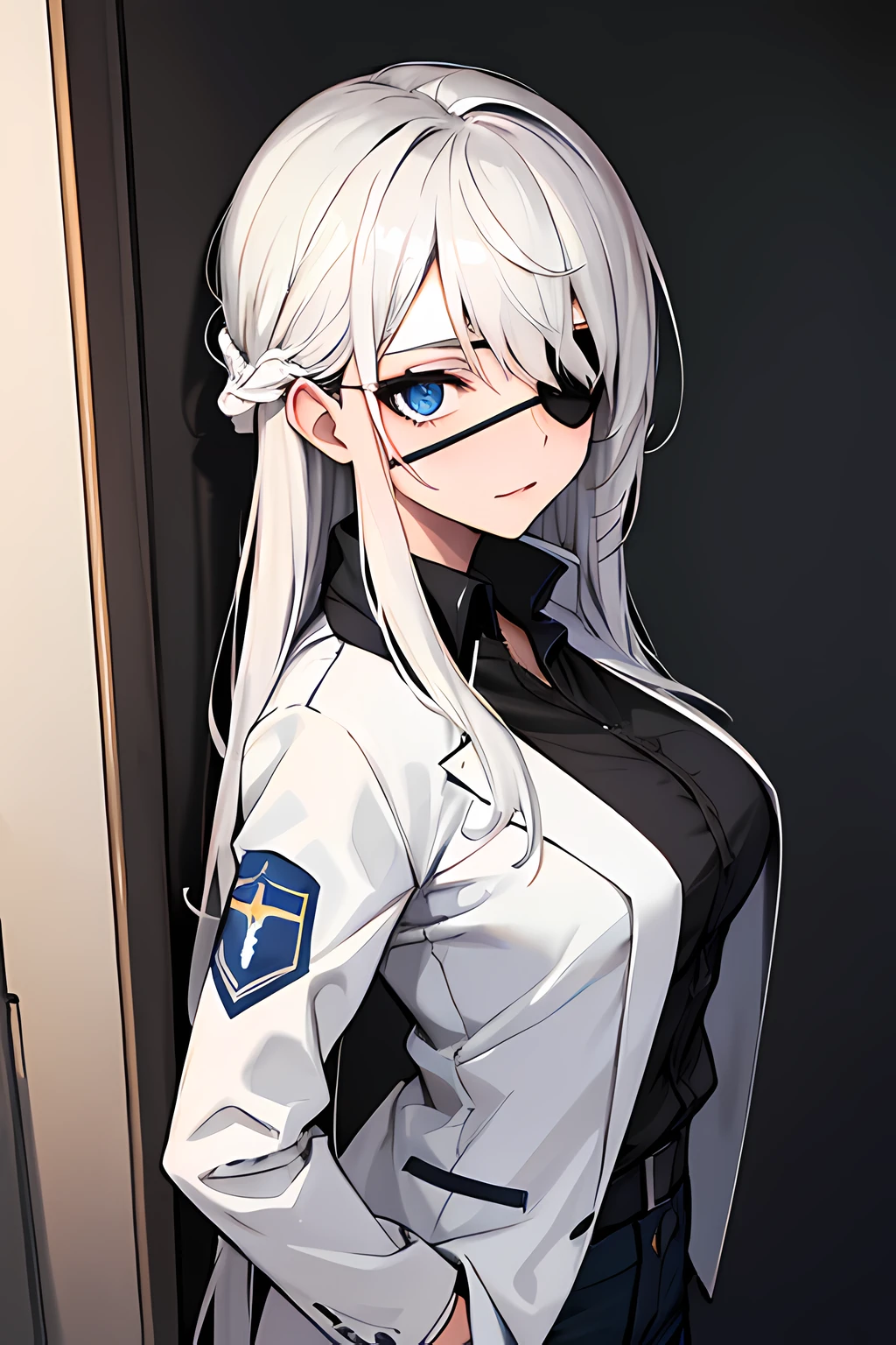 Anime girl with white hair and blue eyes standing in front of a door -  SeaArt AI