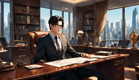 (a man named tomas) keeping a low profile, luxuriating in his prestigious office. [(expensive office, high-end office:1.2)] the ...