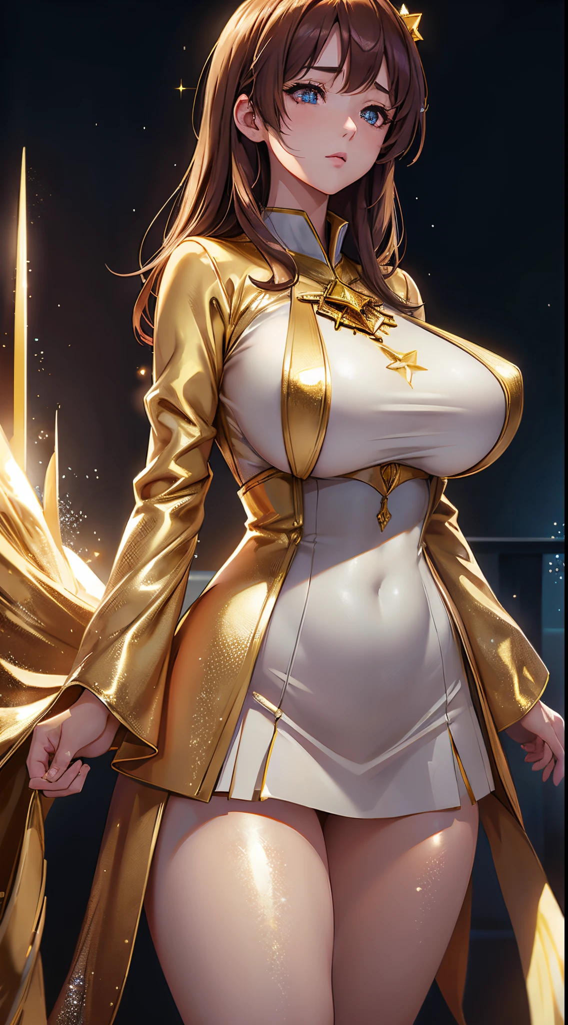 Kurokawa Gold(1z game),1个Giant Breast Girl, Alone,looking at viewert,8K, beautiful light up,symbolic shape_pupils, Sparkling_The eye, star_pupils, As estrelas_(symbol),