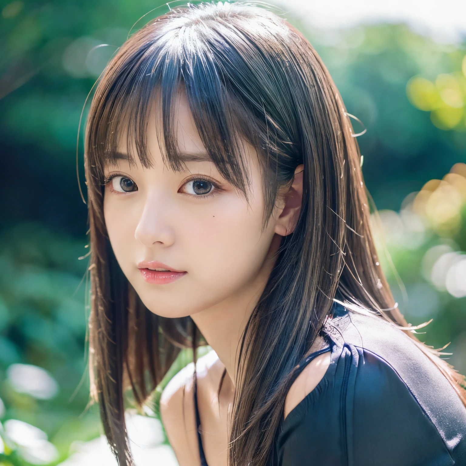 (Best Quality,4K,8K,hight resolution,masutepiece:1.2),Ultra-detailed,extremely detailed eye and face,Beautiful detailed eyes,Beautiful detailed lips,long eyelashes,((Realistic)),Photorealistic:1.37,japanes,fine-grained white skin,((mini pleated skirt)),beautiful and magnificent composition,Marshmallow-like skin,masutepiece,Attractive,Posing for a photo,Cute,Dark blue high socks,((Silver hair color)),silky smooth and straight hair,Off-the-shoulder tops,Outdoor on a sunny day,healthful,(with round face),Photographing the whole body,Standing,