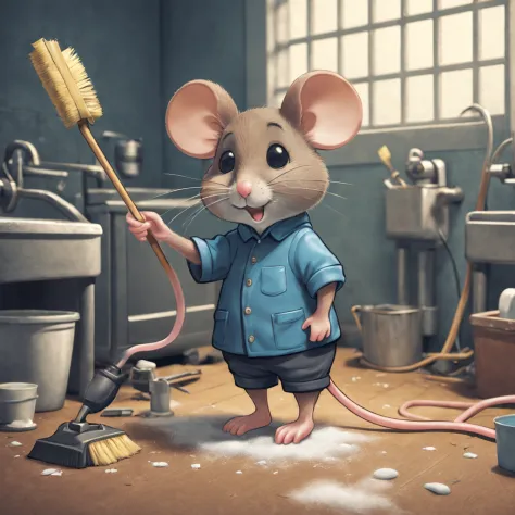 (((cute_mouse) cleaning_up industriously) comic_book illustration)