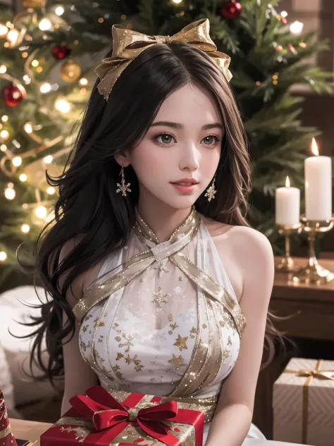 (best quality,4k,8k,highres,masterpiece:1.2),ultra-detailed,realistic,gifts,table,Christmas tree,decorations,wrapping ,bows,ribb...