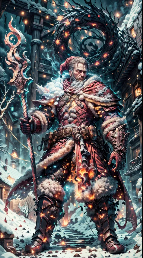 Santa Claus as the boss of the game "Dark Souls" in the Christmas DLC,best quality,4k,8k,highres,masterpiece:1.2,ultra-detailed,...