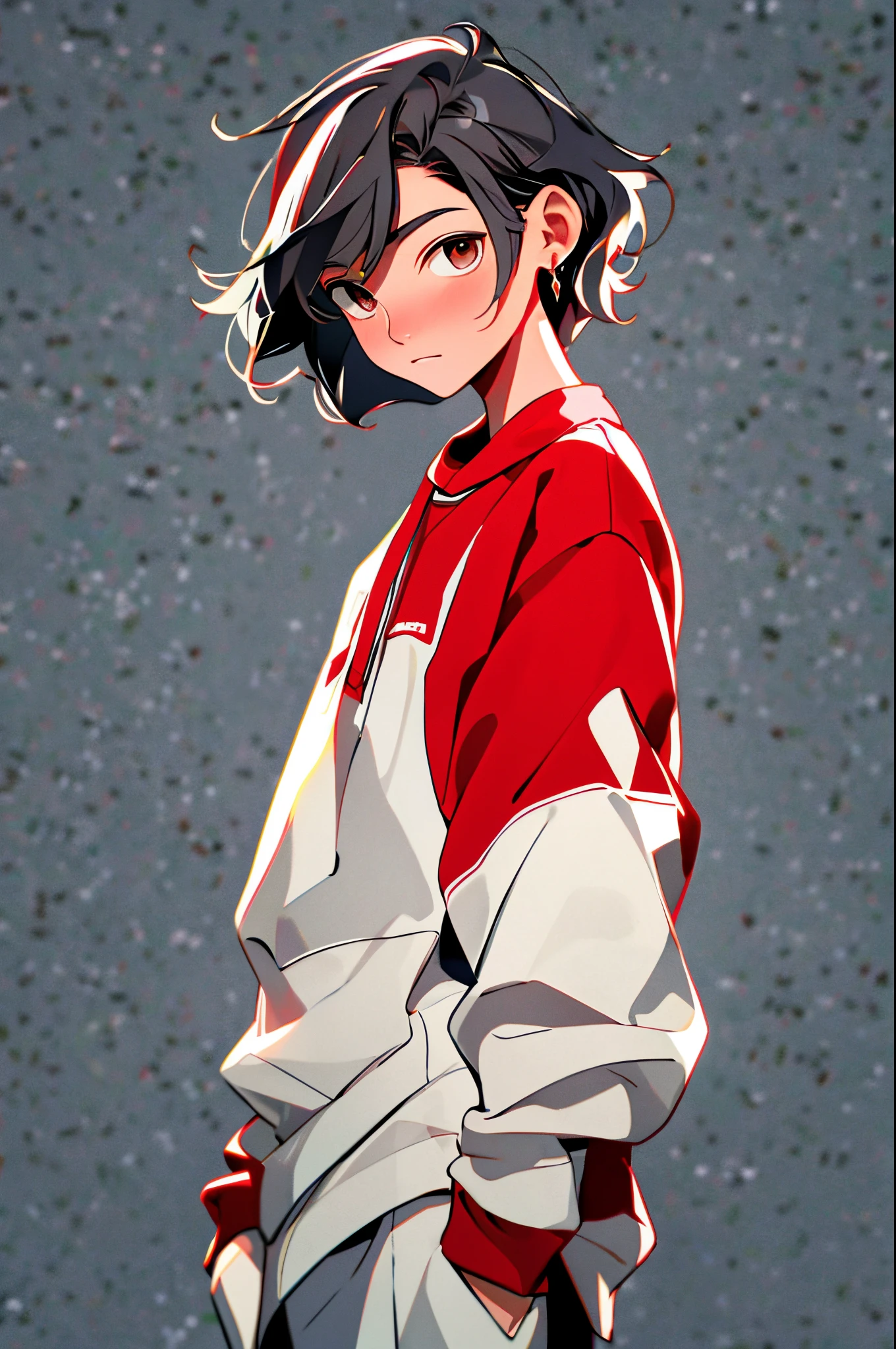 Masterpiece, Best quality, 8k, Cinematic light, Ultra-high resolution, tchibi, 1girll,full bodyesbian,Russian，extra very short hair，silber hair，boxer，Red sweatshirt