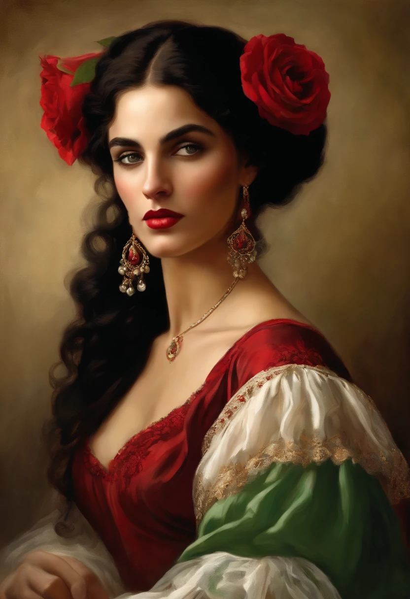 Painting of a gypsy woman, with green eyes, full and red mouth - SeaArt AI