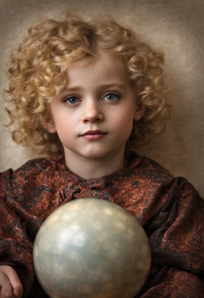 Desmame extremamente realista de 5 anos com cabelos loiros cacheados deitado em um tapete com uma bola, faculdade montanha negra, grupo Bloomsbury, estilo de retrato da beleza eduardiana, Texturas em camadas , elegantemente formal (iluminação rembrandt), lente zeiss, ultra realistic, (pele altamente detalhada:1.2), 8k hd, DSLR, Luz de borda dramática, alta qualidade, Fujifilm XT3 HDRI