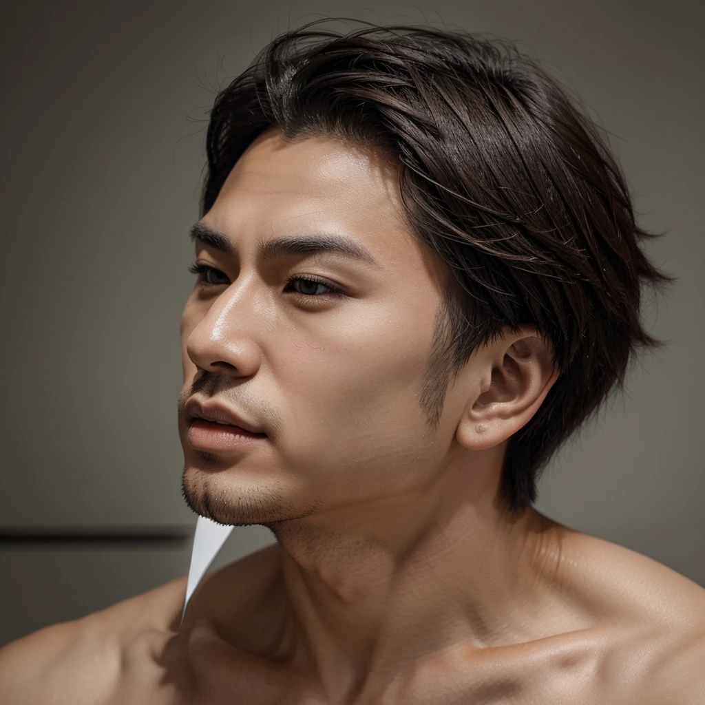 Coiffure coupe loup, homme asiatique, Réaliste, oeil de chasseur - SeaArt AI